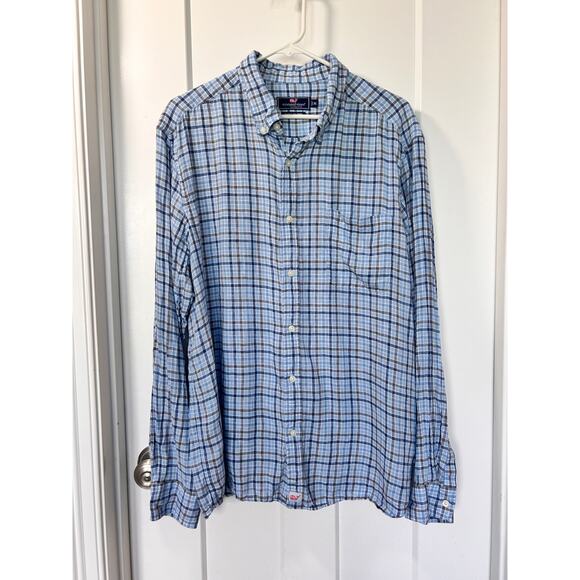 Vineyard Vines Men's Check Linen Classic Fit Linen Button Shirt Blue Size XL - Picture 1 of 10